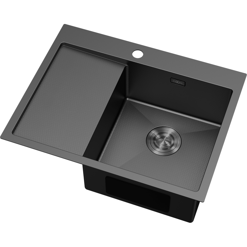 Mexen Exar lavello in acciaio inox 1 vasca con scolapiatti a destra 620 x 480 mm, nero HC -6432621005P-70HC