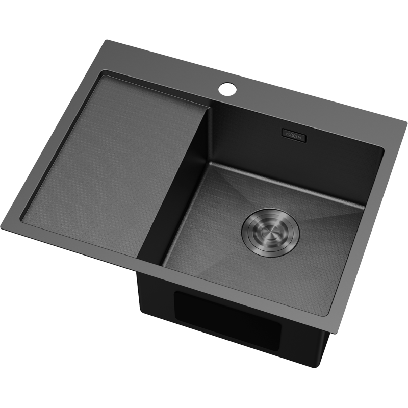 Mexen Exar stålho handfat med en skål och högersidig avrinningsyta 620 x 480 mm, svart HC - 6432621005P-70HC