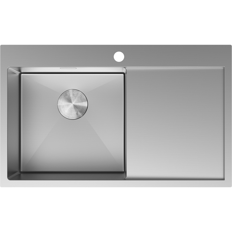 Mexen Exar Edelstol-Spullsteen 1-Kummer mat Oflausberäich, lenks 780 x 480 mm, Inox - 6433781010L-01