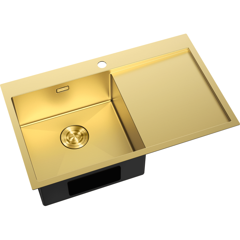Mexen Exar roestvrijstalen spoelbak met 1 kom en links afdruiprek 780 x 480 mm, goud - 6433781010L-55