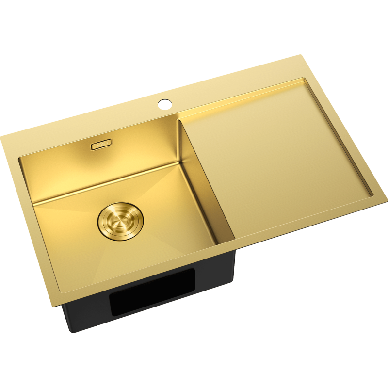 Mexen Exar stainless steel sink 1-bowl with drainer, left 780 x 480 mm, gold - 6433781010L-55