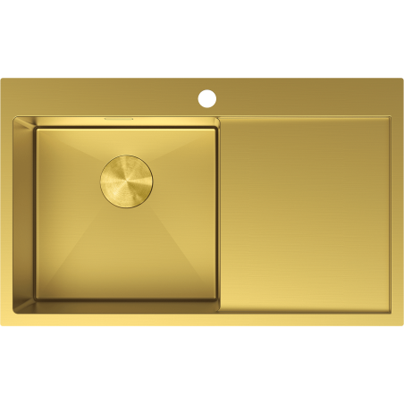 Mexen Exar enkel diskbänk i rostfritt stål med avrinningsyta vänster 780 x 480 mm, guld - 6433781010L-55