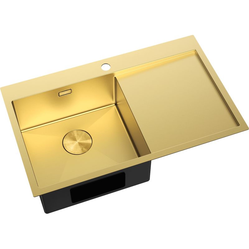 Mexen Exar lava-louça de aço inoxidável de 1 cuba com escorredor esquerdo 780 x 480 mm, dourado - 6433781010L-55
