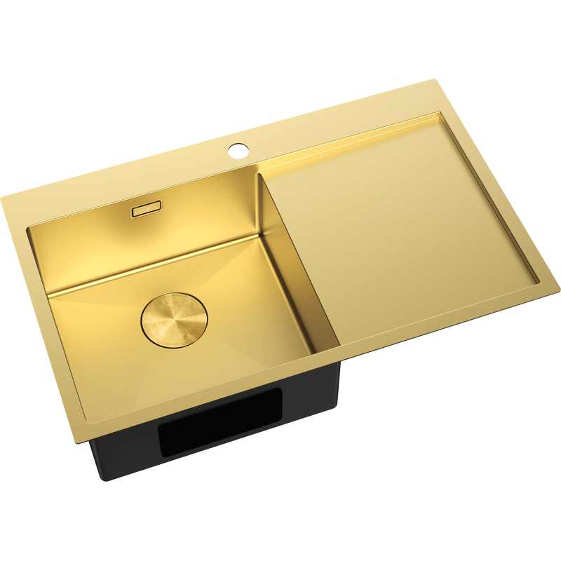 Mexen Exar stainless steel sink 1-bowl with drainer, left 780 x 480 mm, gold - 6433781010L-55