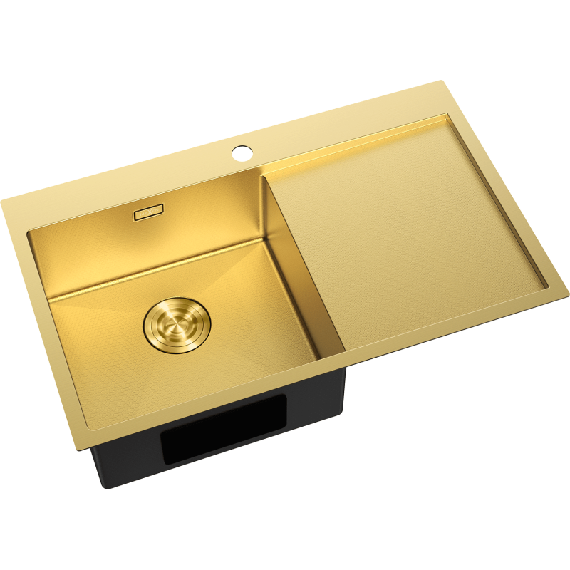 Mexen Exar évier en acier inoxydable 1 bac avec égouttoir, à gauche 780 x 480 mm, doré HC - 6433781010L-55HC