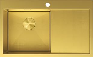 Mexen Exar tērauda izlietne ar 1 nodalījumu un noteces daļu, kreisā 780 x 480 mm, zelta HC - 6433781010L-55HC