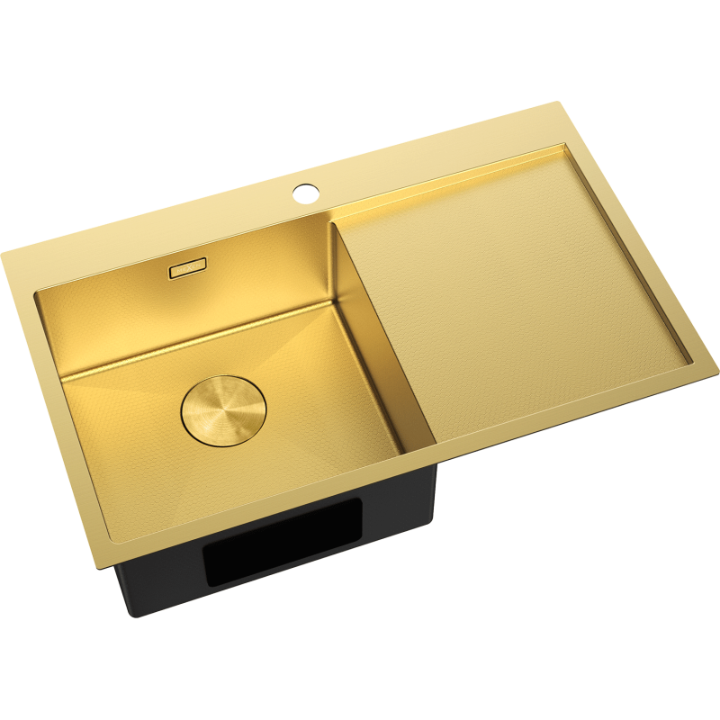 Mexen Exar évier en acier inoxydable 1 bac avec égouttoir, à gauche 780 x 480 mm, doré HC - 6433781010L-55HC