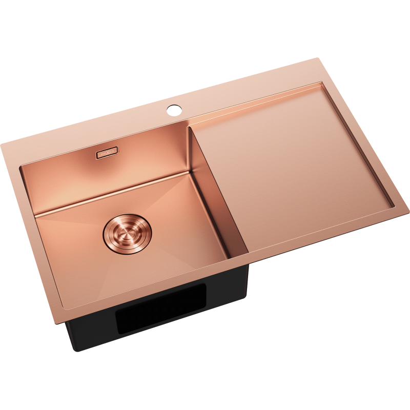 Mexen Exar lava-loiça de aço inoxidável 1-cuba com escorredor esquerdo 780 x 480 mm, cobre - 6433781010L-65