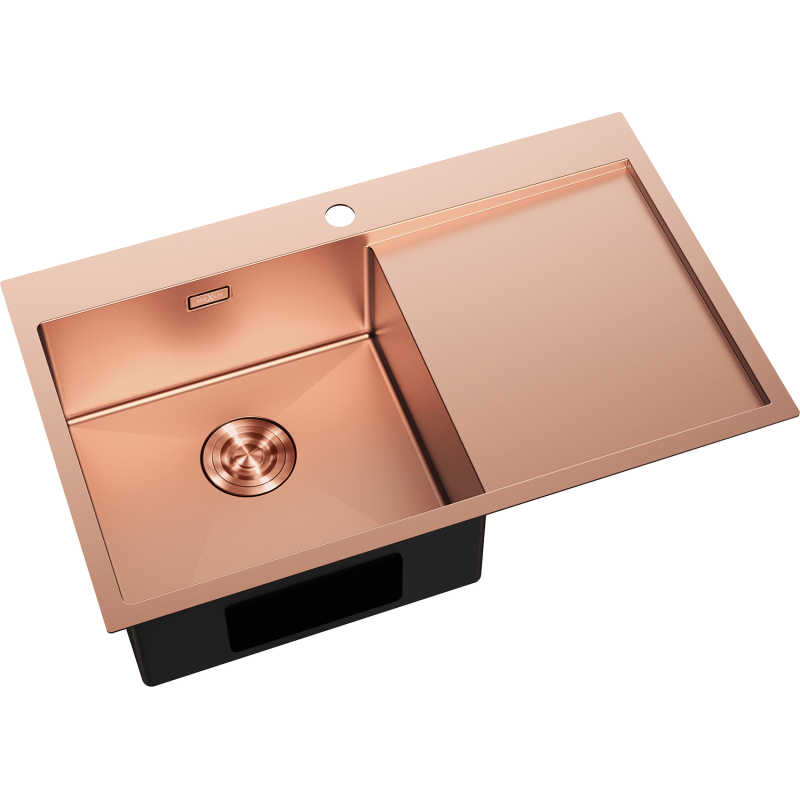 Mexen Exar steel sink 1-bowl with drainer, left 780 x 480 mm, copper - 6433781010L-65