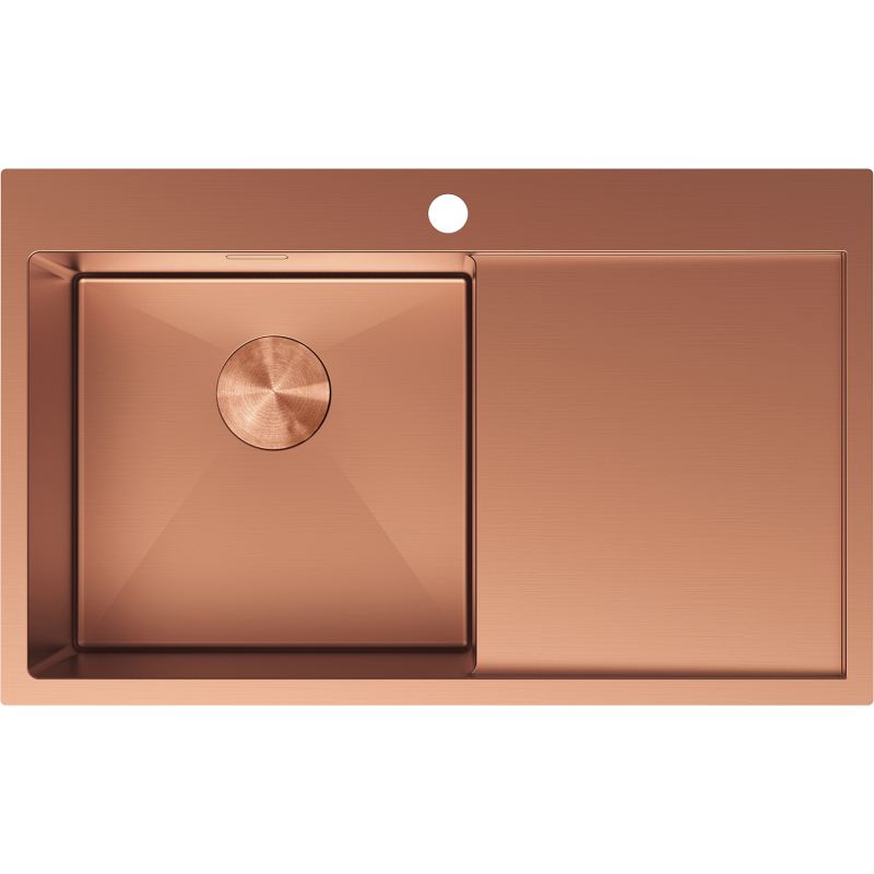 Mexen Exar fregadero de acero inoxidable de 1 compartimento con escurridor, izquierdo 780 x 480 mm, cobre - 6433781010L-65
