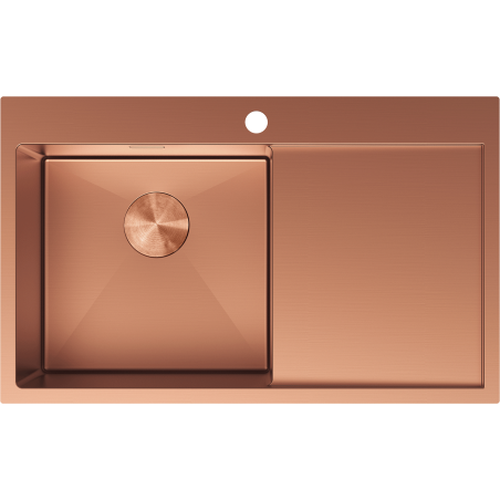 Mexen Exar fregadero de acero inoxidable de 1 compartimento con escurridor, izquierdo 780 x 480 mm, cobre - 6433781010L-65