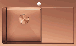 Mexen Exar Edelstahlspüle 1-Becken mit Abtropffläche links 780 x 480 mm, Kupfer - 6433781010L-65