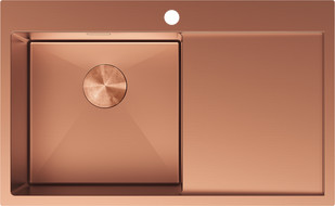 Mexen Exar fregadero de acero inoxidable de 1 compartimento con escurridor, izquierdo 780 x 480 mm, cobre - 6433781010L-65