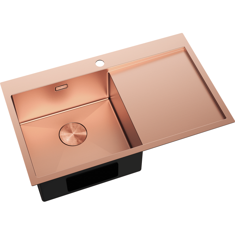 Mexen Exar évier en acier inoxydable à 1 bac avec égouttoir, gauche 780 x 480 mm, cuivre - 6433781010L-65