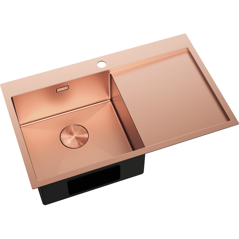 Mexen Exar fregadero de acero inoxidable de 1 compartimento con escurridor, izquierdo 780 x 480 mm, cobre - 6433781010L-65