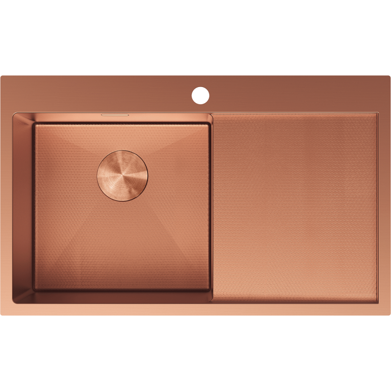 Mexen Exar Edelstahlspüle 1 Becken mit Abtropffläche, links 780 x 480 mm, Kupfer HC - 6433781010L-65HC