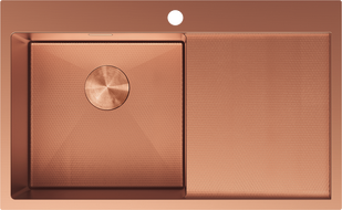 Mexen Exar fregadero de acero inoxidable de 1 cubeta con escurridor izquierdo 780 x 480 mm, cobre HC - 6433781010L-65HC