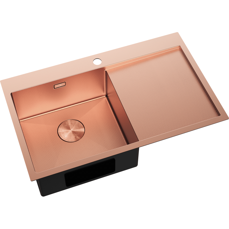 Mexen Exar évier en acier inoxydable 1 bac avec égouttoir, gauche 780 x 480 mm, cuivre HC - 6433781010L-65HC