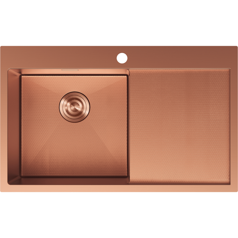 Mexen Exar lava-louça de aço inoxidável de 1 cuba com escorredor esquerdo 780 x 480 mm, cobre HC - 6433781010L-65HC