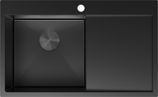 Mexen Exar lavello in acciaio inox a 1 vasca con gocciolatoio, sinistro 780 x 480 mm, nero - 6433781010L-70