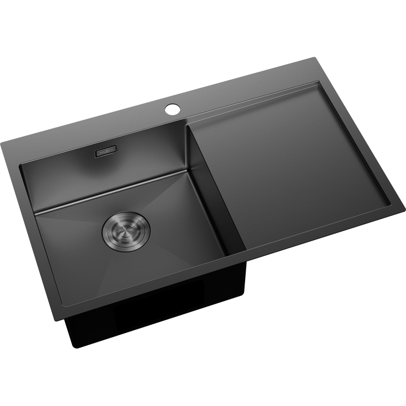 Mexen Exar ruostumattomasta teräksestä valmistettu 1-allas pesuallas, jossa vasen valutustaso, 780 x 480 mm, musta