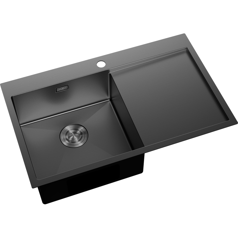 Mexen Exar stainless steel sink 1-bowl with drainer, left 780 x 480 mm, black - 6433781010L-70