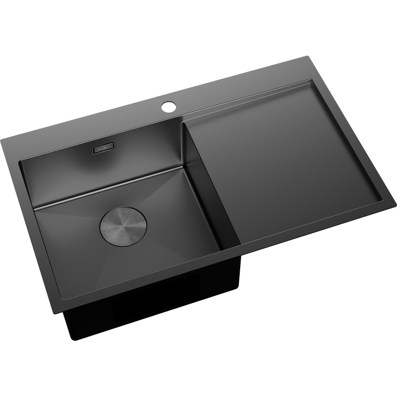 Mexen Exar évier en acier inoxydable 1 bac avec égouttoir, gauche 780 x 480 mm, noir - 6433781010L-70