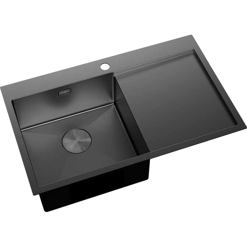 Mexen Exar tērauda virtuves izlietne ar vienu nodalījumu un reni, kreisā 780 x 480 mm, melna - 6433781010L-70