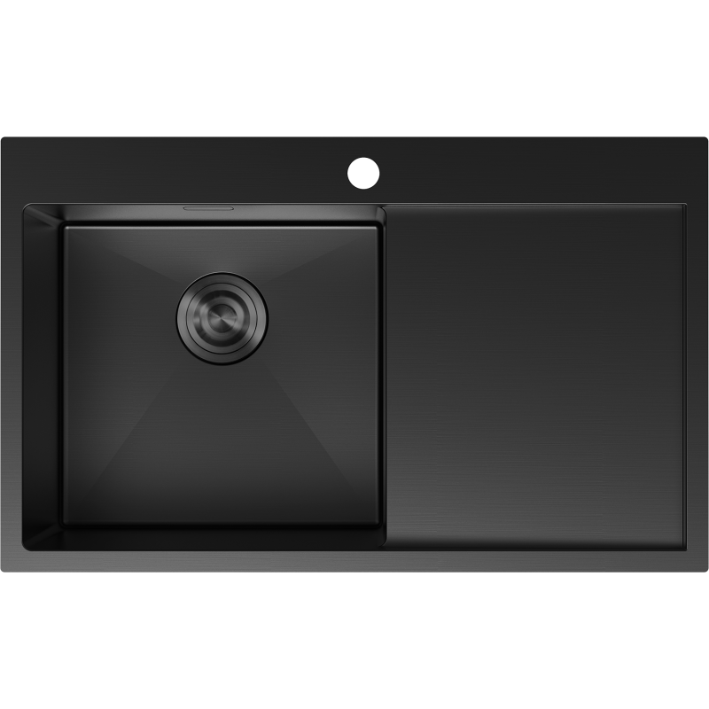 Mexen Exar stainless steel sink 1-bowl with drainer, left 780 x 480 mm, black - 6433781010L-70