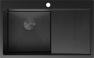 Mexen Exar roestvrijstalen gootsteen met 1 bak en afdruiprek links 780 x 480 mm, zwart HC - 6433781010L-70HC