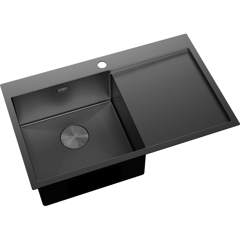 Mexen Exar évier en acier 1 bac avec égouttoir, gauche 780 x 480 mm, noir HC - 6433781010L-70HC