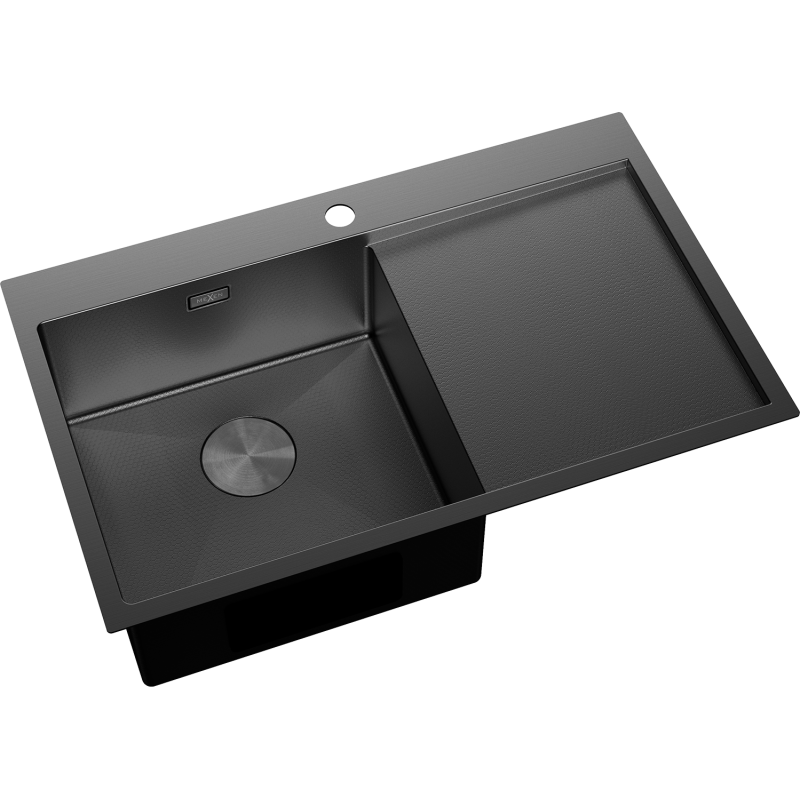 Mexen Exar fregadero de acero inoxidable de 1 seno con escurridor, izquierdo 780 x 480 mm, negro HC - 6433781010L-70HC