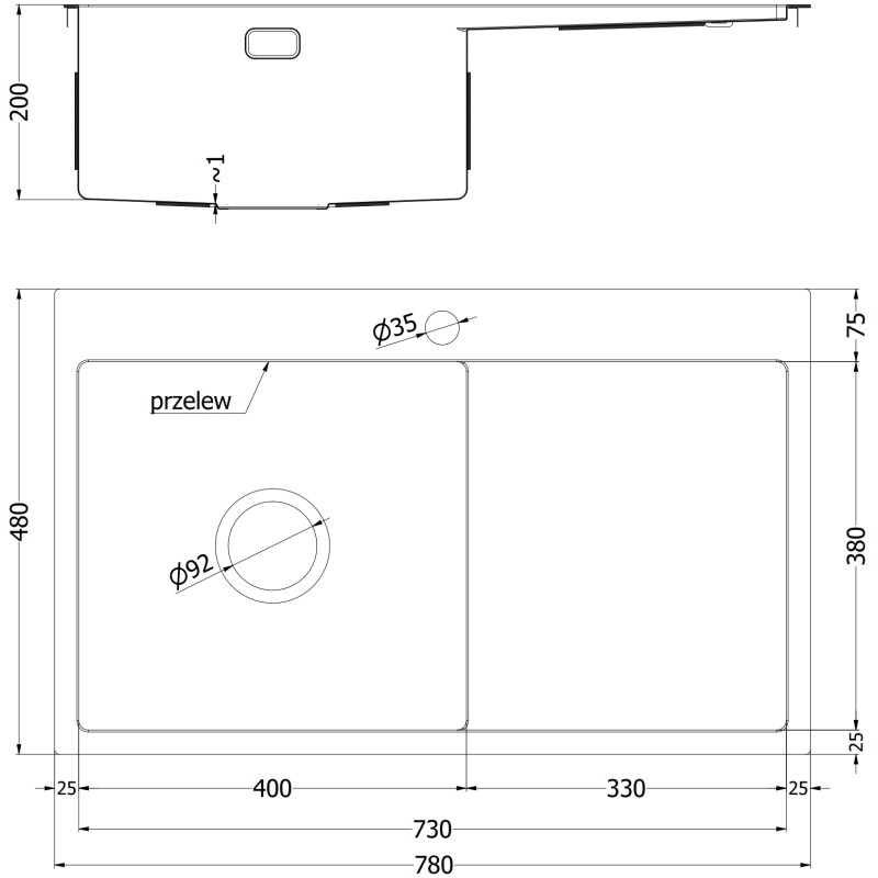 Mexen Exar zlewozmywak stalowy 1-komorowy z ociekaczem, prawy 780 x 480 mm, złoty - 6434781010P-55