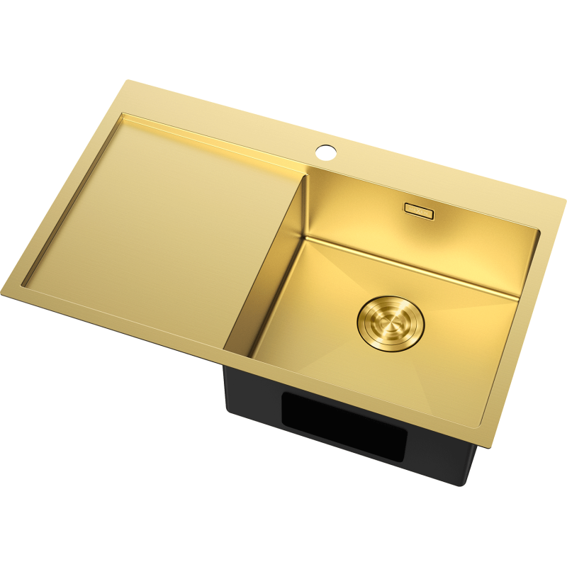 Mexen Exar évier en acier inoxydable à 1 bac avec égouttoir, droit 780 x 480 mm, doré - 6434781010P-55
