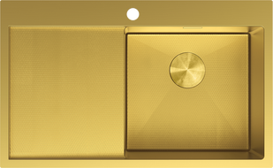Mexen Exar roestvrijstalen gootsteen 1-bak met afdruiprek rechts 780 x 480 mm, goud HC - 6434781010P-55HC