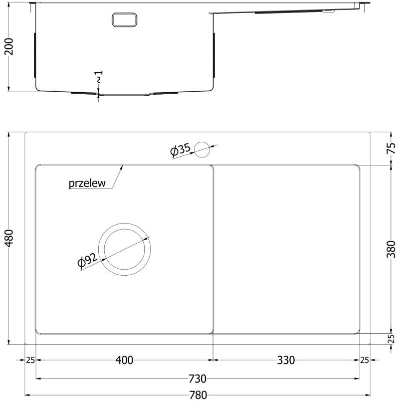Mexen Exar zlewozmywak stalowy 1-komorowy z ociekaczem, prawy 780 x 480 mm, miedź - 6434781010P-65