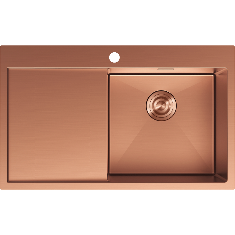 Mexen Exar steel sink 1-bowl with drainer, right 780 x 480 mm, copper - 6434781010P-65
