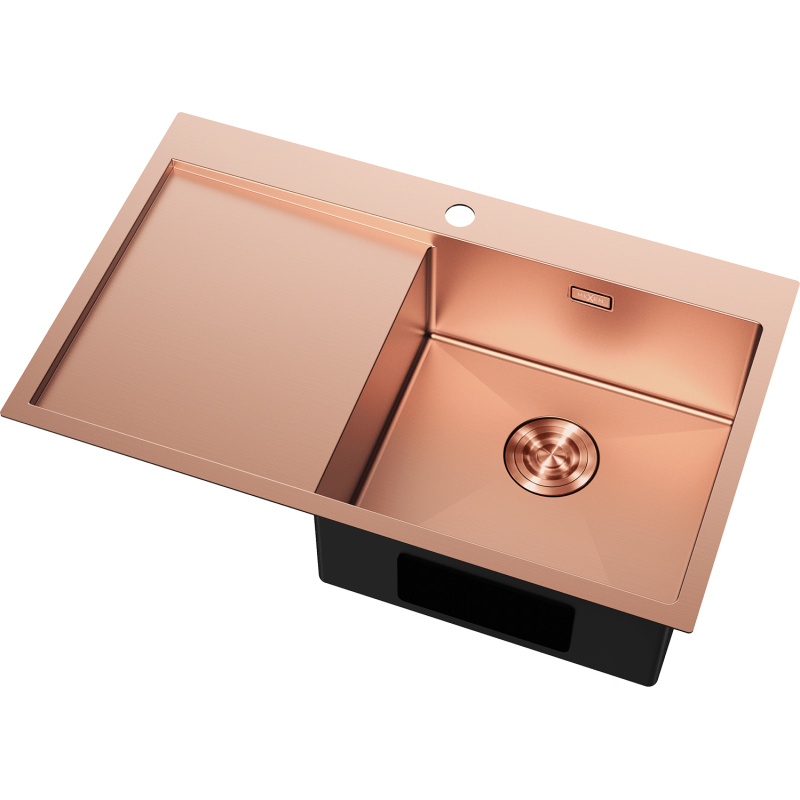 Mexen Exar steel sink 1-bowl with drainer, right 780 x 480 mm, copper - 6434781010P-65