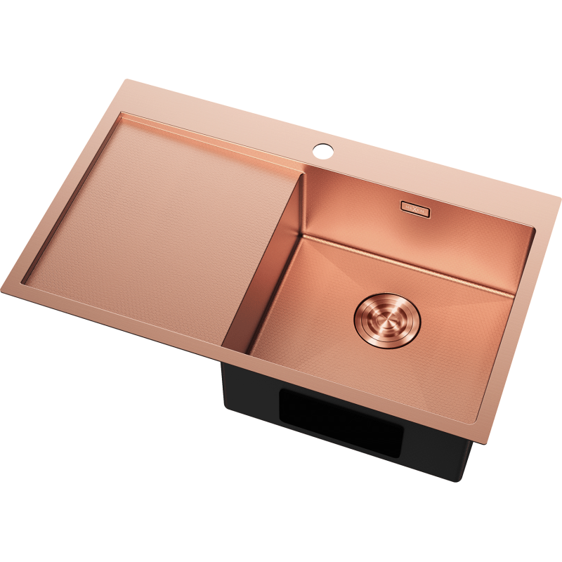 Mexen Exar évier en acier inoxydable à 1 bac avec égouttoir, côté droit 780 x 480 mm, cuivre HC - 6434781010P-65HC