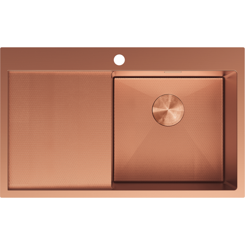 Mexen Exar stalen gootsteen 1-kuips met afdruiprek, rechts 780 x 480 mm, koper HC - 6434781010P-65HC