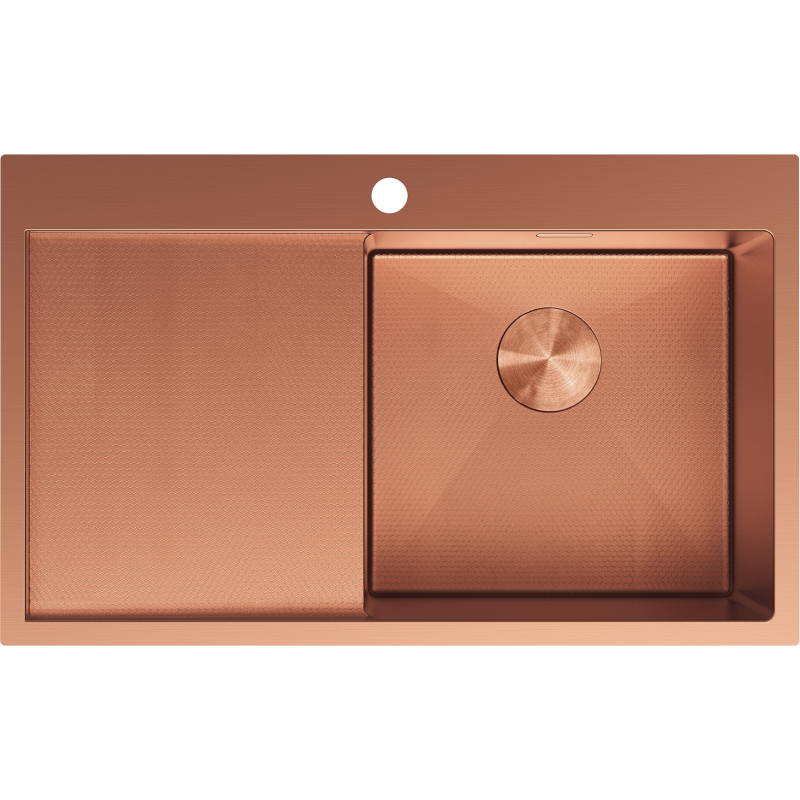 Mexen Exar teräksinen yksi-allas pesuallas oikealla valutustasolla 780 x 480 mm, kupari HC - 6434781010P-65HC