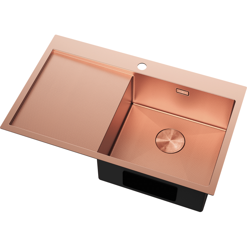 Mexen Exar évier en acier inoxydable à 1 bac avec égouttoir, côté droit 780 x 480 mm, cuivre HC - 6434781010P-65HC
