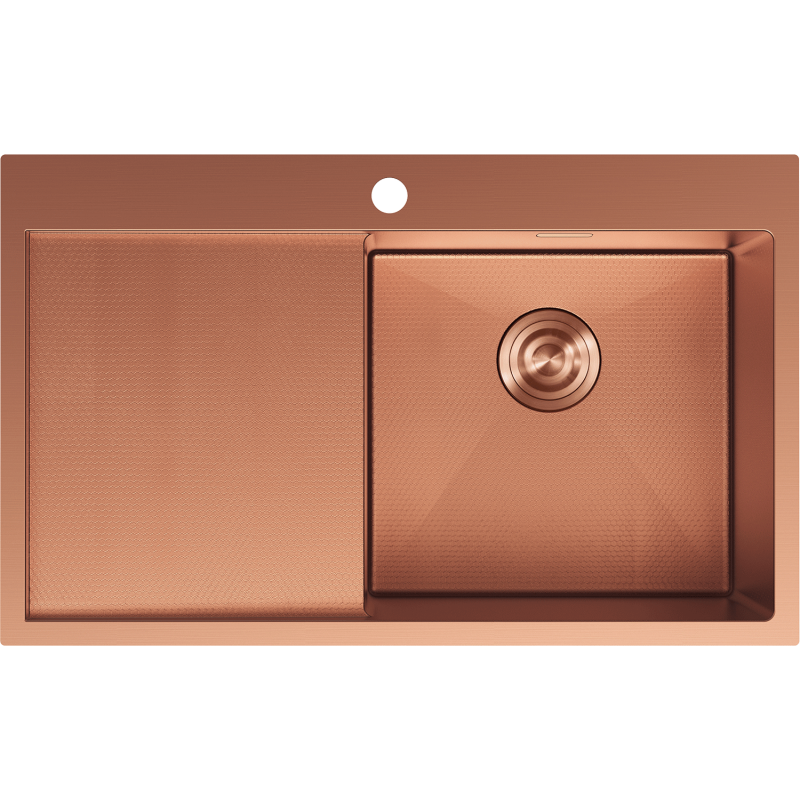 Mexen Exar évier en acier inoxydable à 1 bac avec égouttoir, côté droit 780 x 480 mm, cuivre HC - 6434781010P-65HC