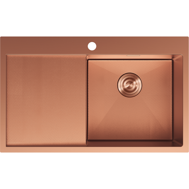 Mexen Exar fregadero de acero inoxidable de 1 seno con escurridor, derecho 780 x 480 mm, cobre HC - 6434781010P-65HC