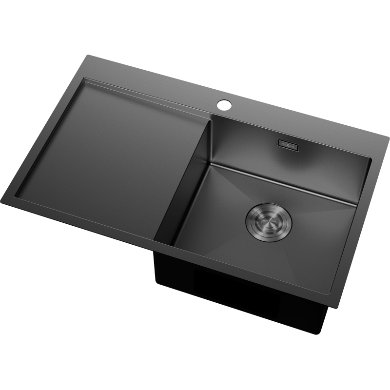 Mexen Exar steel sink 1-bowl with drainer, right 780 x 480 mm, black - 6434781010P-70