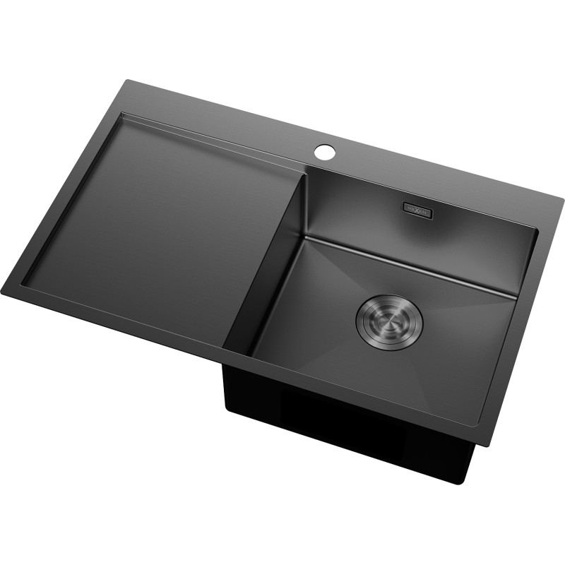 Mexen Exar zlewozmywak stalowy 1-komorowy z ociekaczem, prawy 780 x 480 mm, czarny - 6434781010P-70