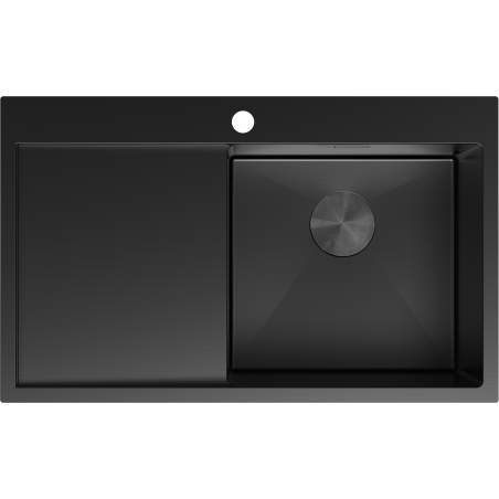 Mexen Exar steel sink 1-bowl with right drainer 780 x 480 mm, black - 6434781010P-70