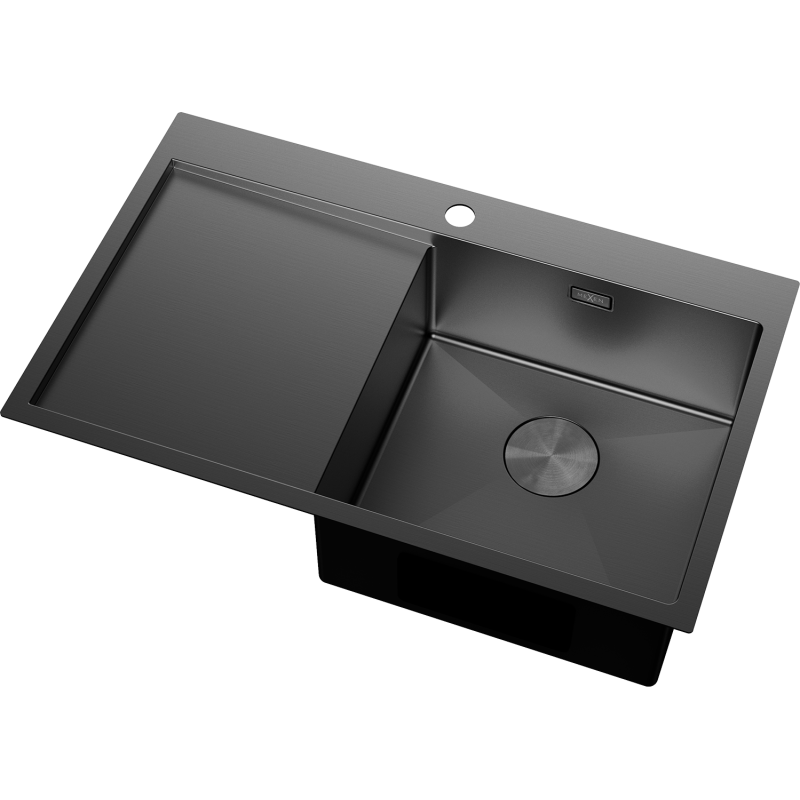 Mexen Exar steel sink 1-bowl with drainer, right 780 x 480 mm, black - 6434781010P-70