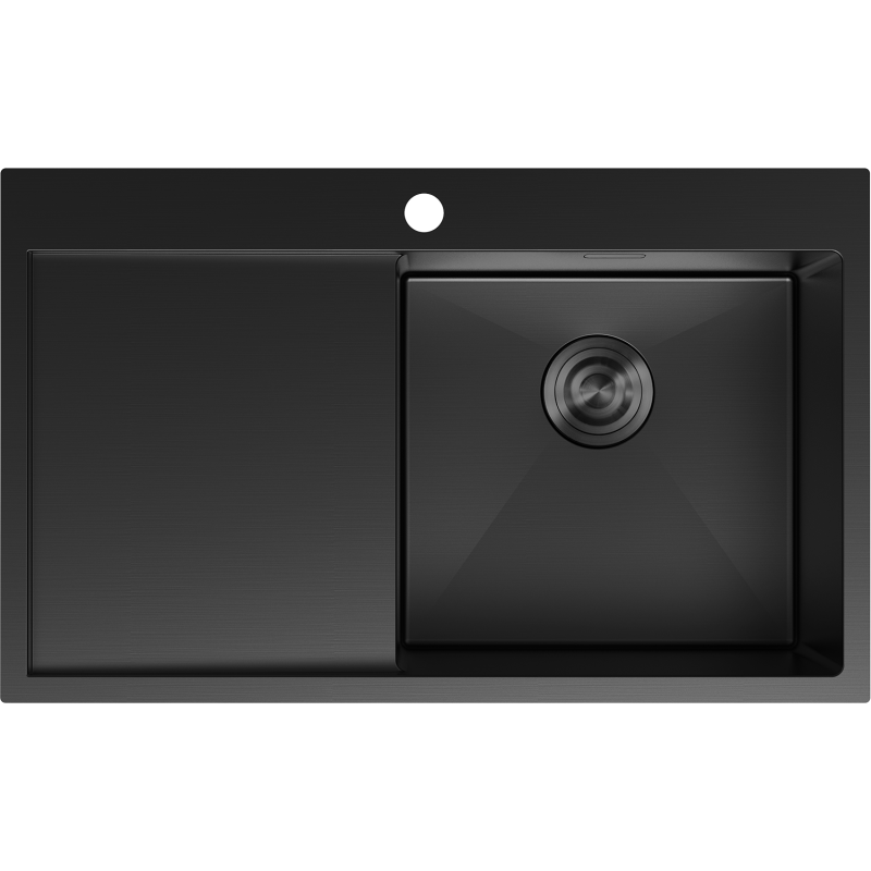 Mexen Exar steel sink 1-bowl with drainer, right 780 x 480 mm, black - 6434781010P-70