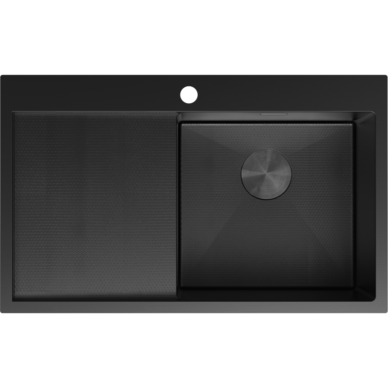 Mexen Exar roestvrijstalen spoelbak met 1 bak en rechter afdruiprek 780 x 480 mm, zwart HC - 6434781010P-70HC